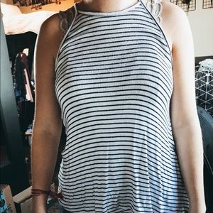 white and navy blue striped halter top